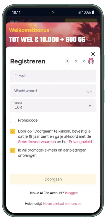 Registreer je account in enkele stappen gtBet registratiepagina met welkomstbonus